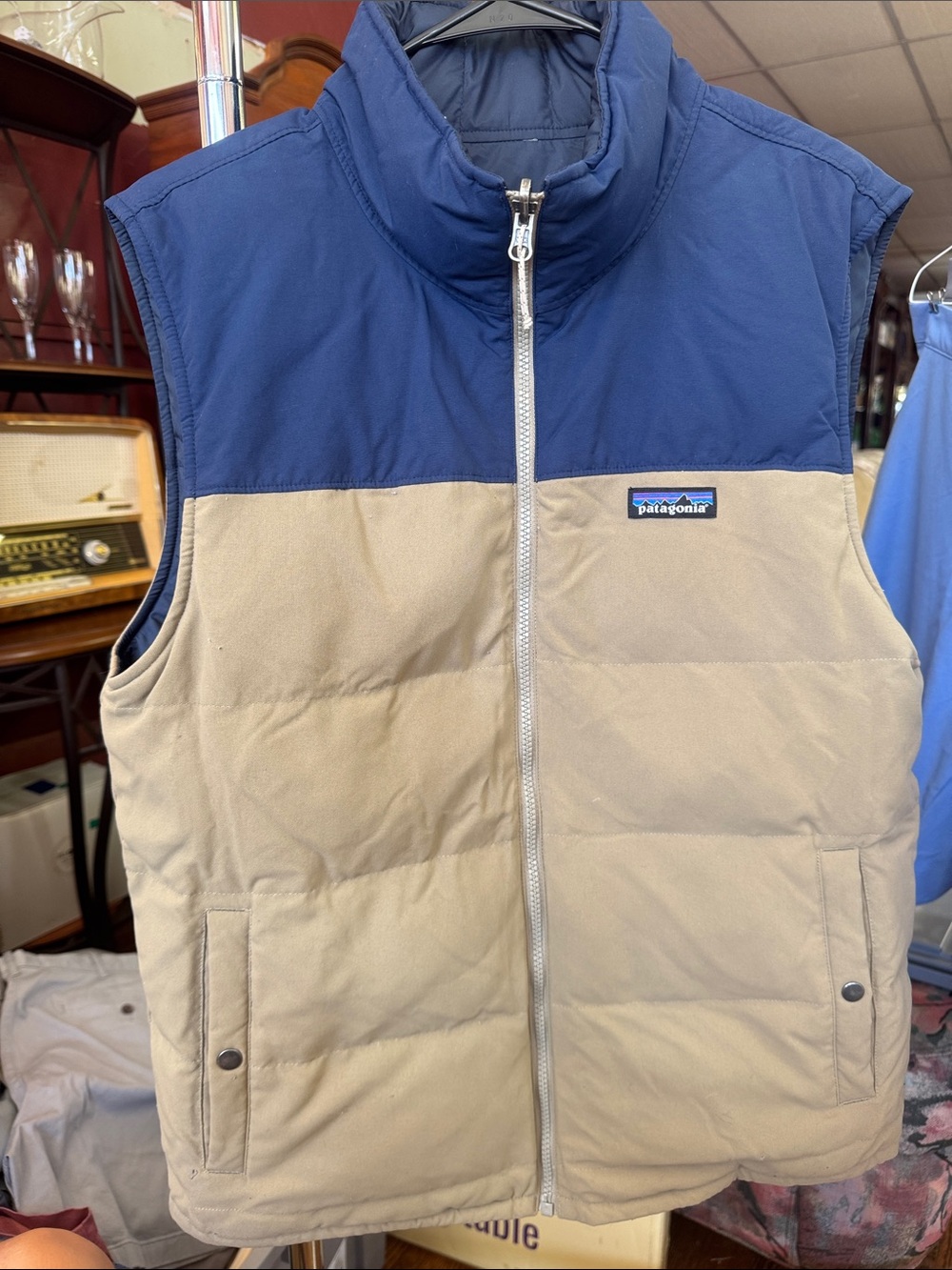 Patagonia Blue and Tan Quilted Down Vest